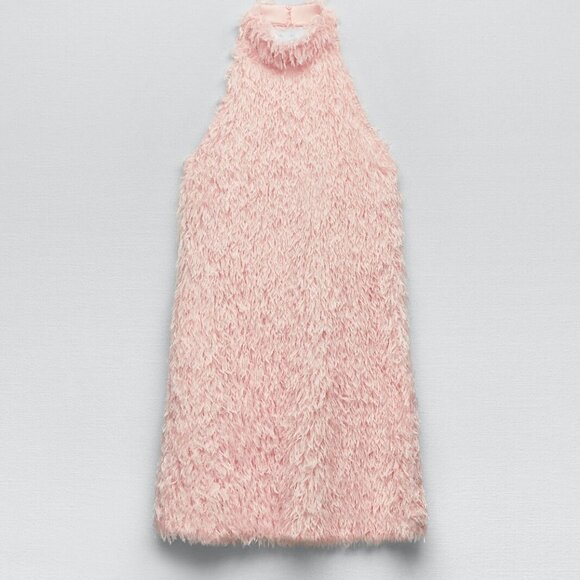 Zara Pink Halter Feather Mini Dress S - Picture 4 of 5